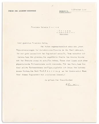 (SCIENTISTS.) EINSTEIN, ALBERT. Archive of 19 letters, each Signed, A. Einstein, to aspiring Romanian physicist Melanie Serbu, in Ger